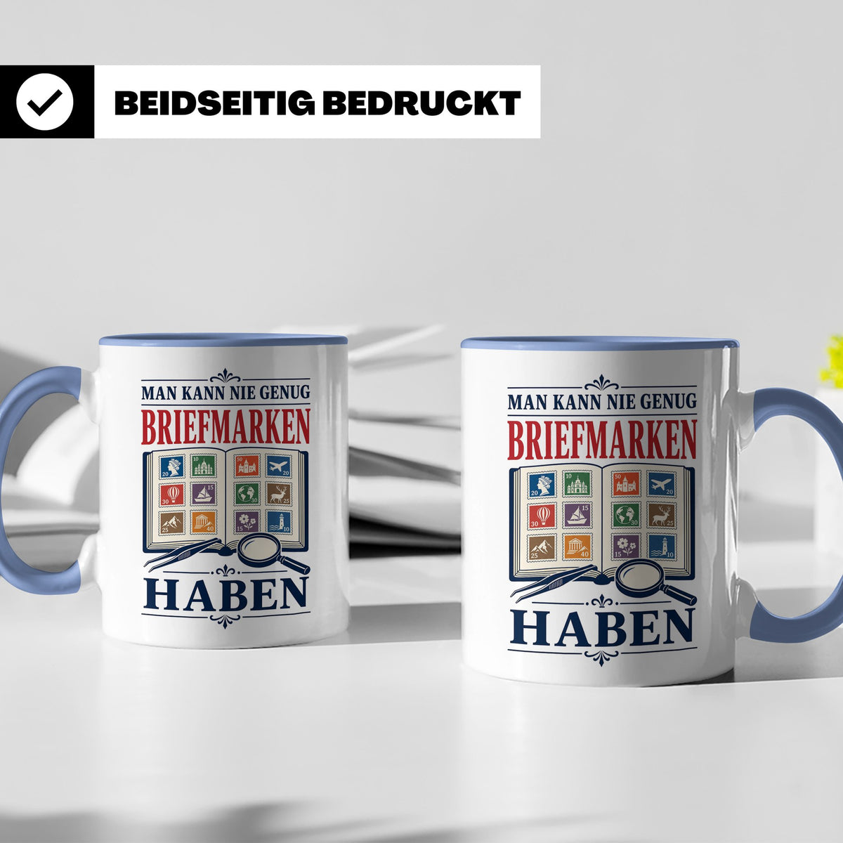 Briefmarken Tasse Man kann nie genug Briefmarken haben - Ges – Blau [farbe:blau]