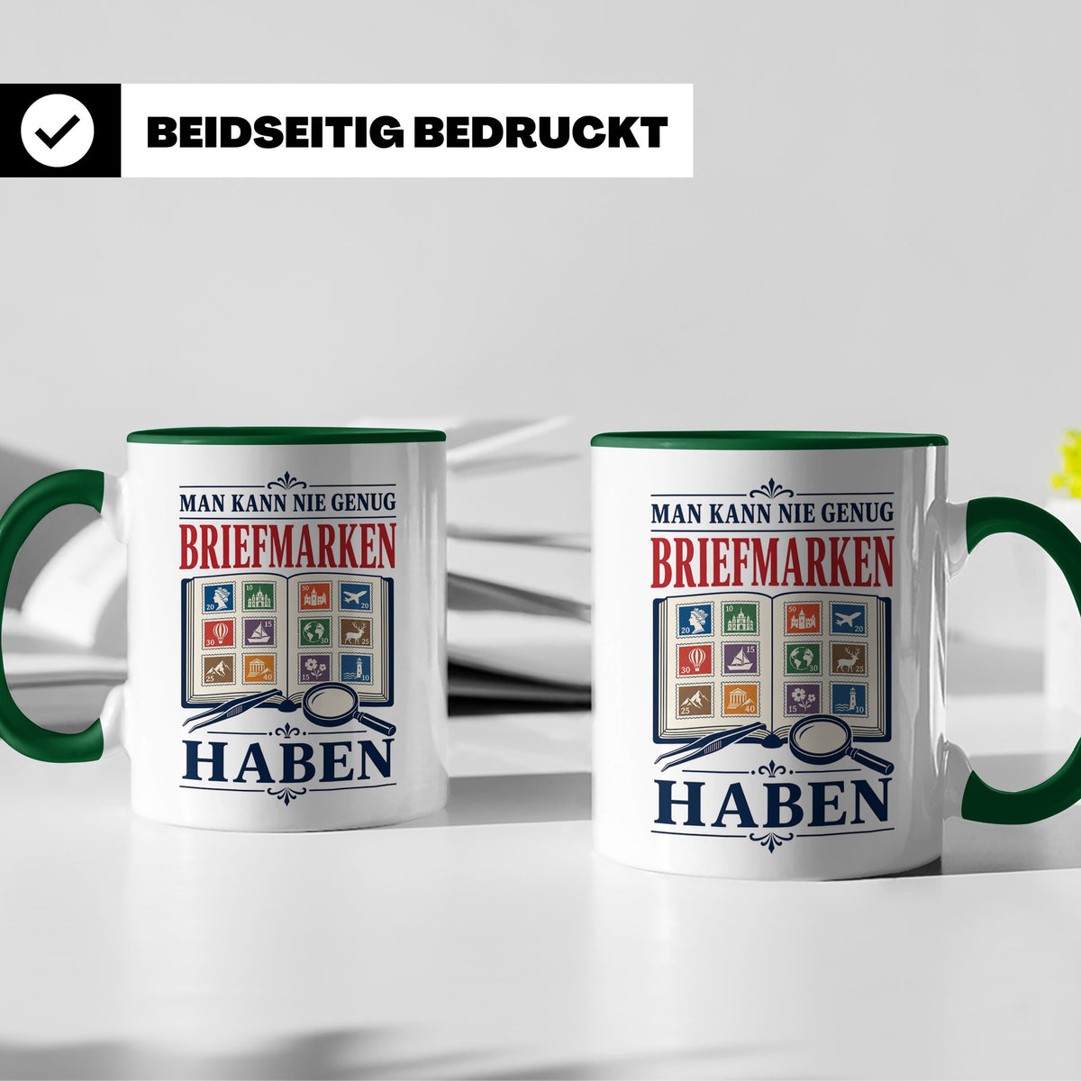 Briefmarken Tasse Man kann nie genug Briefmarken haben - Ges – Grün [farbe:grün]