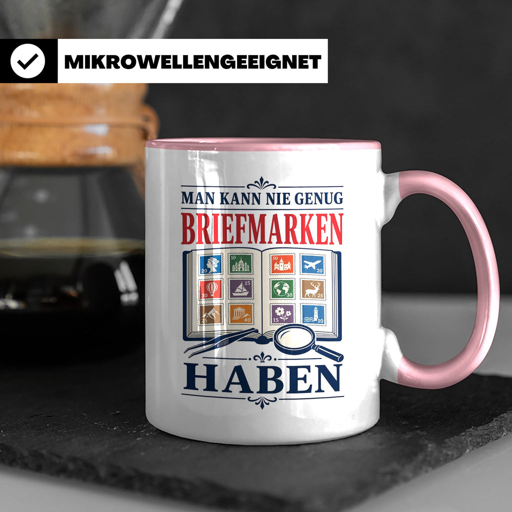 Briefmarken Tasse Man kann nie genug Briefmarken haben - Ges – Rosa [farbe:rosa]