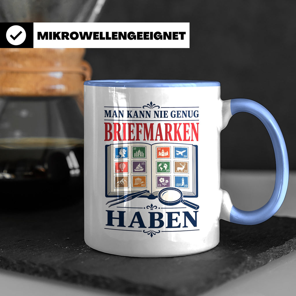 Briefmarken Tasse Man kann nie genug Briefmarken haben - Ges – Blau [farbe:blau]