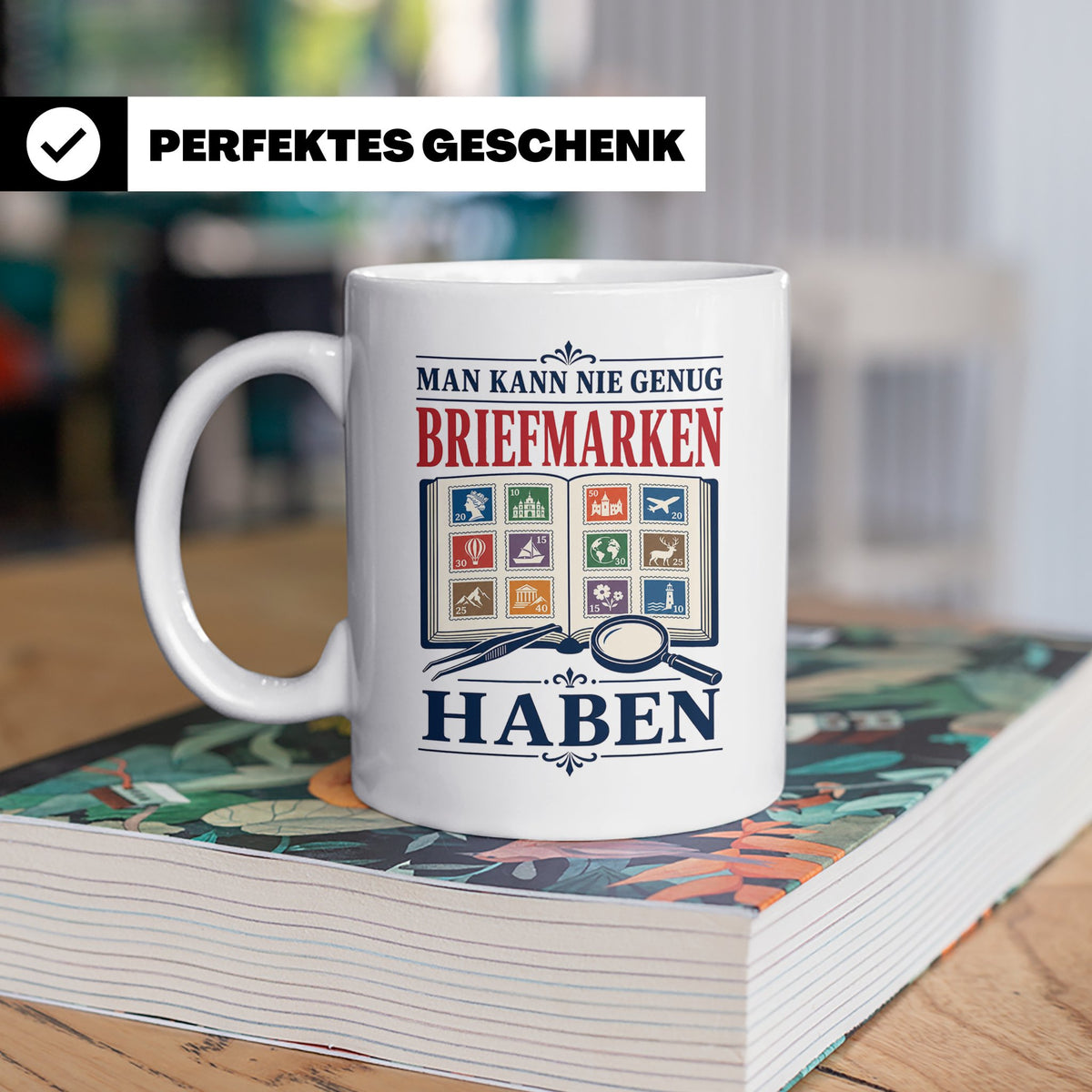 Briefmarken Tasse Man kann nie genug Briefmarken haben - Ges – Weiß [farbe:weiß]