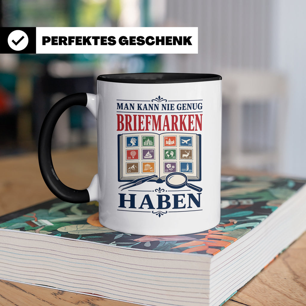 Briefmarken Tasse Man kann nie genug Briefmarken haben - Ges – Schwarz [farbe:schwarz]