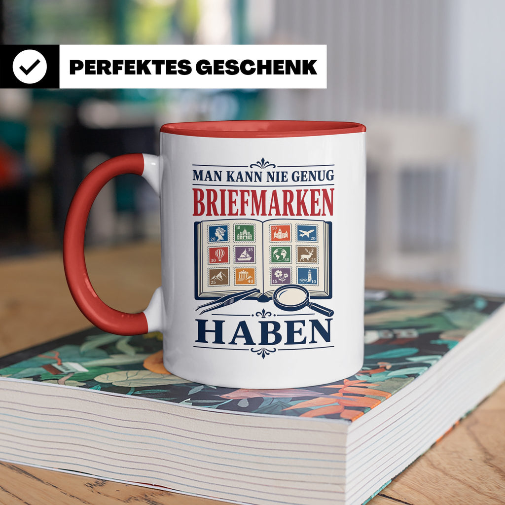 Briefmarken Tasse Man kann nie genug Briefmarken haben - Ges – Rot [farbe:rot]