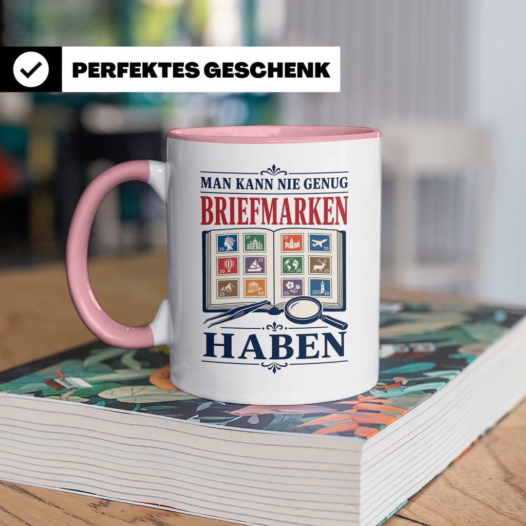Briefmarken Tasse Man kann nie genug Briefmarken haben - Ges – Rosa [farbe:rosa]