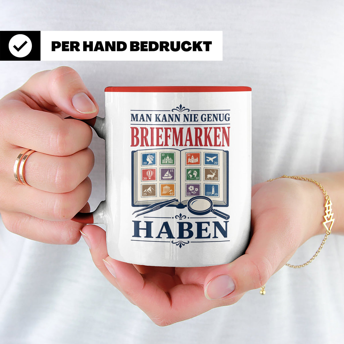 Briefmarken Tasse Man kann nie genug Briefmarken haben - Ges – Rot [farbe:rot]