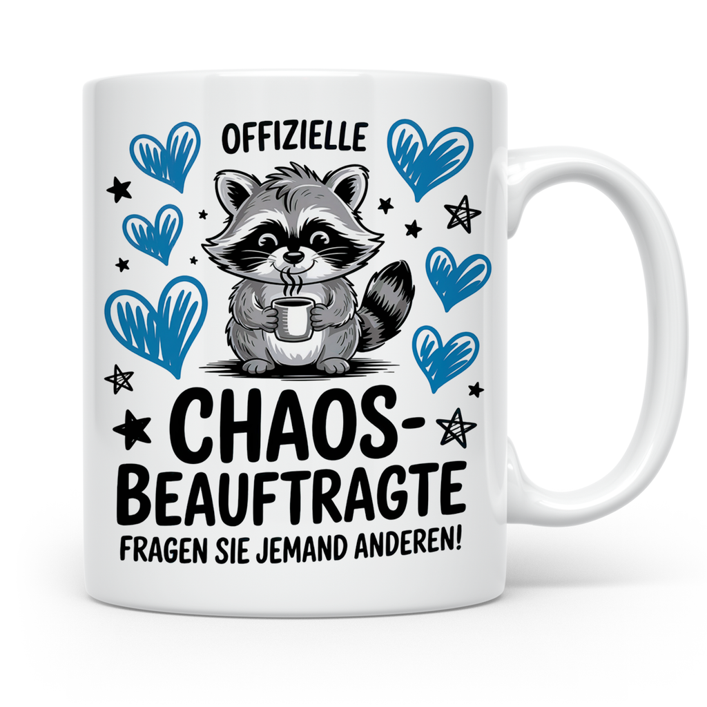 Waschtag Tasse - Offizielle Chaosbeauftragte Waschbär Kaffeetasse für Chaoten & Morgenmuffel - Geschenkidee mit Spruch für Ordnungsliebhaber
