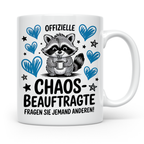 Waschtag Tasse - Offizielle Chaosbeauftragte Waschbär Kaffeetasse für Chaoten & Morgenmuffel - Geschenkidee mit Spruch für Ordnungsliebhaber