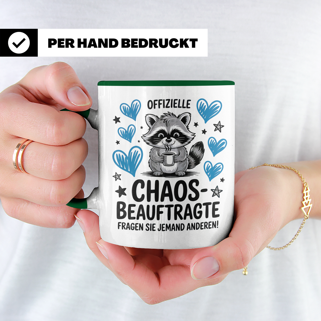 Waschtag Tasse - Offizielle Chaosbeauftragte Waschbär Kaffeetasse für Chaoten & Morgenmuffel - Geschenkidee mit Spruch für Ordnungsliebhaber