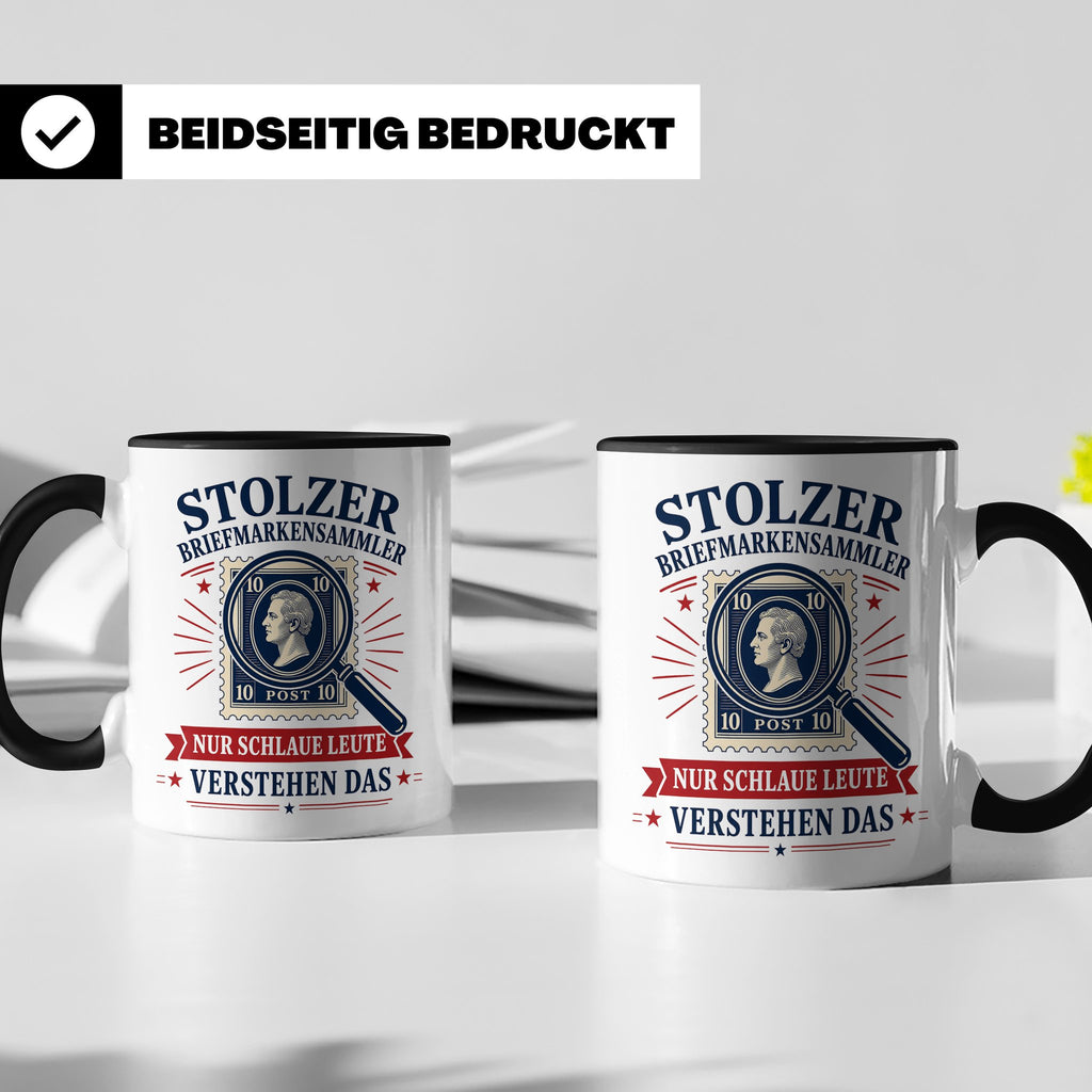 Briefmarken Tasse Stolzer Briefmarkensammler nur schlaue Leu – Schwarz [farbe:schwarz]