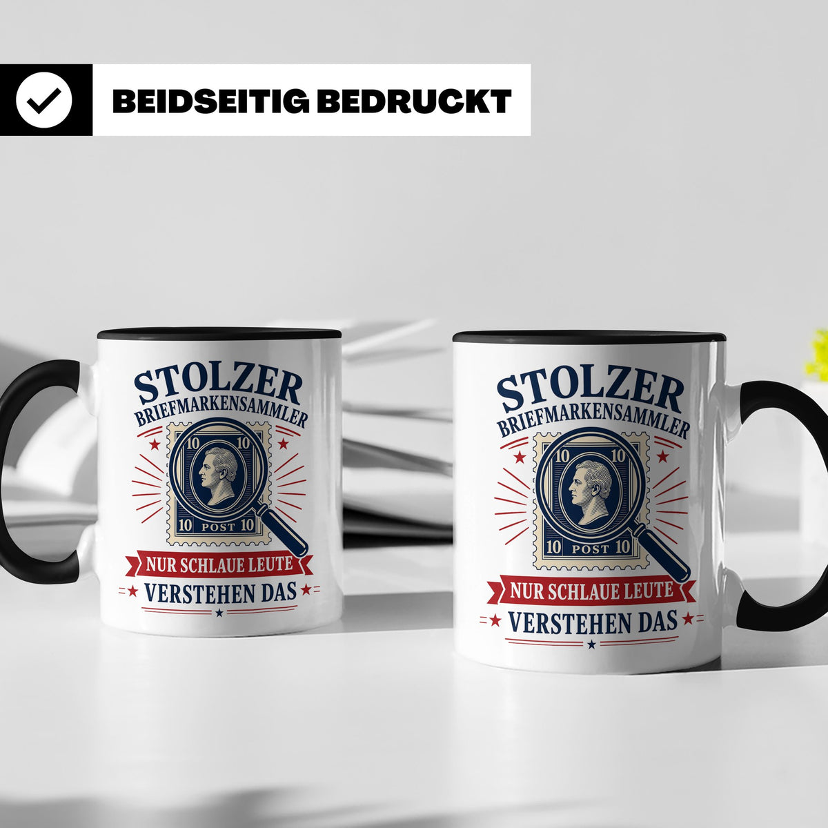 Briefmarken Tasse Stolzer Briefmarkensammler nur schlaue Leu – Schwarz [farbe:schwarz]