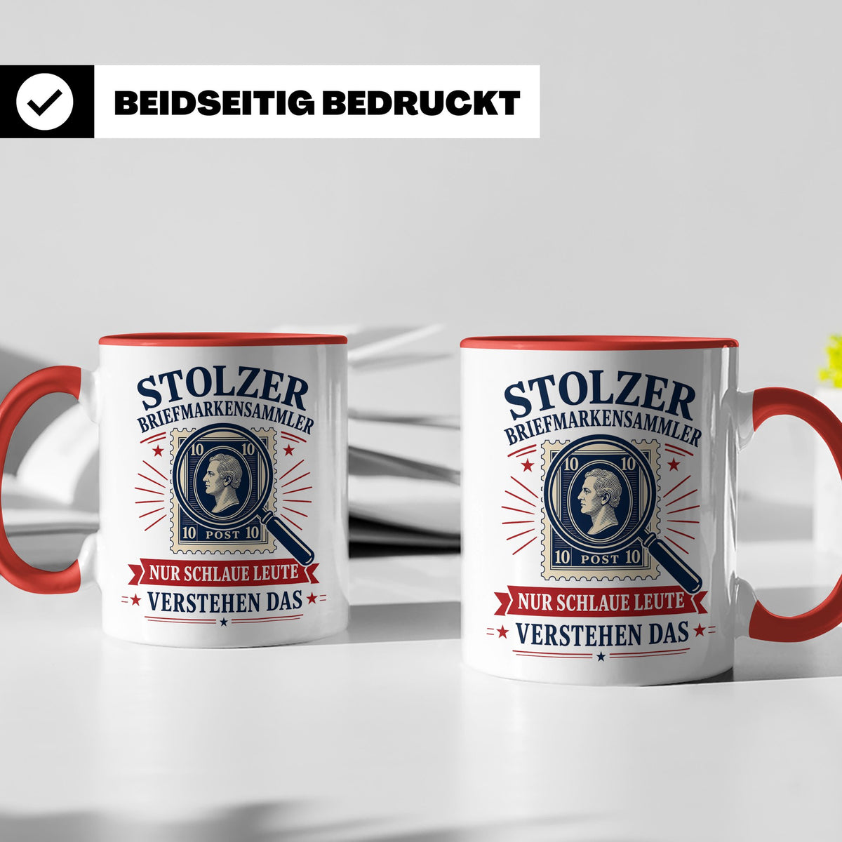 Briefmarken Tasse Stolzer Briefmarkensammler nur schlaue Leu – Rot [farbe:rot]