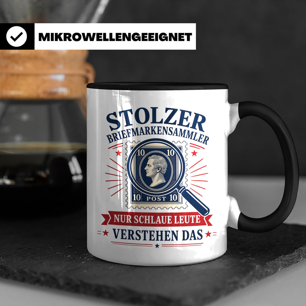 Briefmarken Tasse Stolzer Briefmarkensammler nur schlaue Leu – Schwarz [farbe:schwarz]