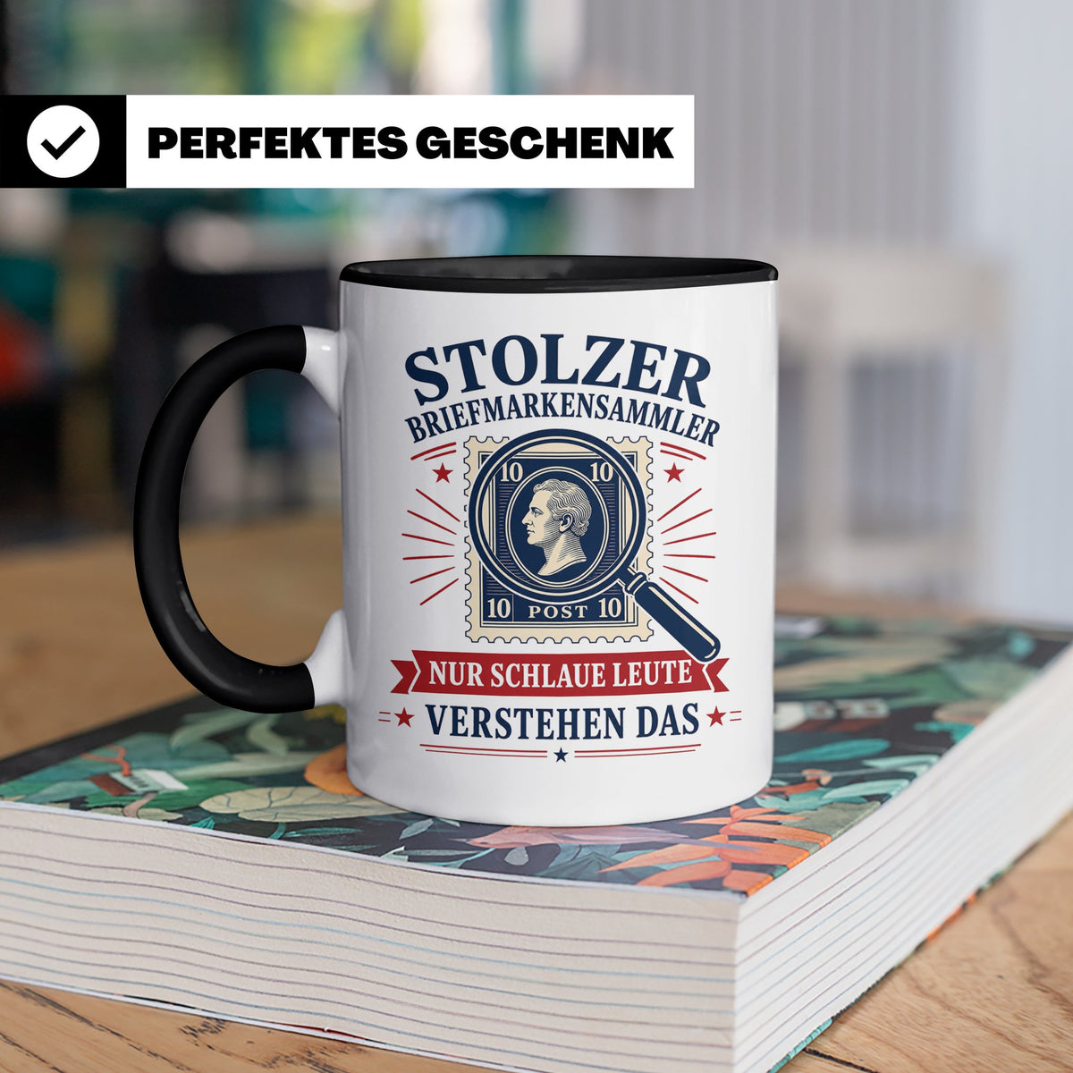Briefmarken Tasse Stolzer Briefmarkensammler nur schlaue Leu – Schwarz [farbe:schwarz]