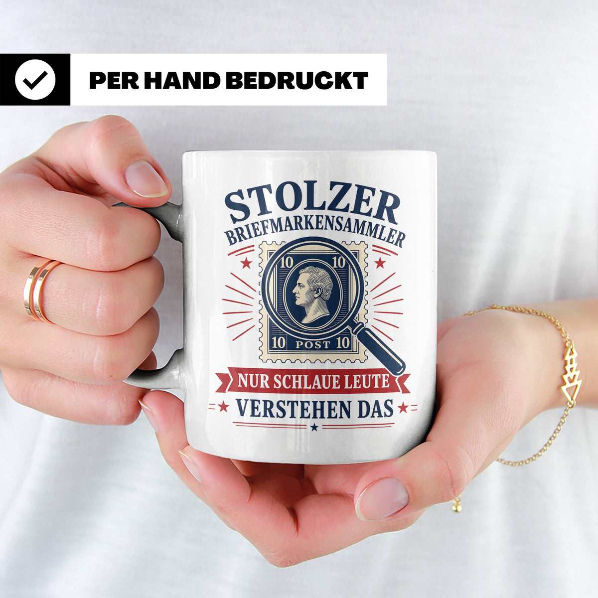 Briefmarken Tasse Stolzer Briefmarkensammler nur schlaue Leu – Weiß [farbe:weiß]