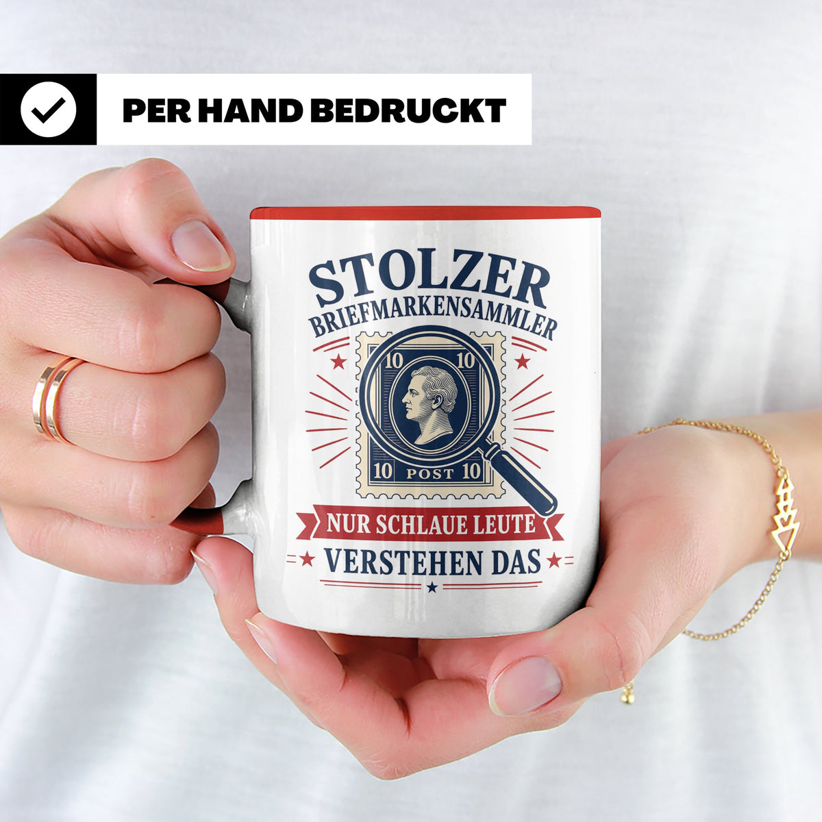 Briefmarken Tasse Stolzer Briefmarkensammler nur schlaue Leu – Rot [farbe:rot]