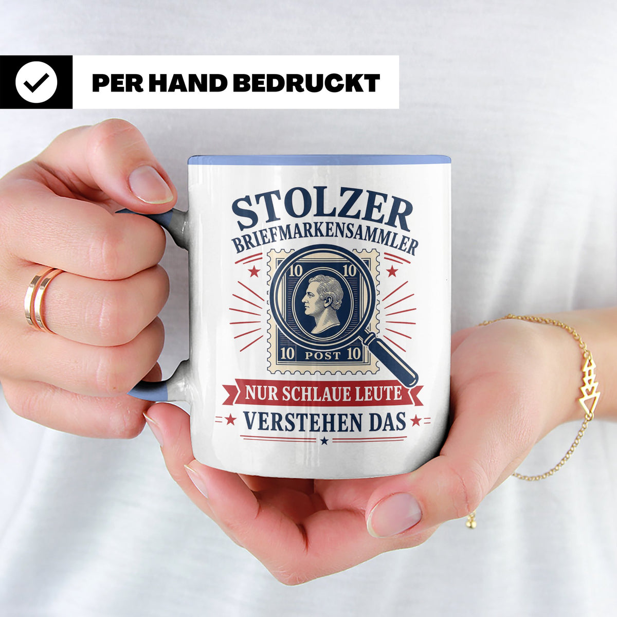 Briefmarken Tasse Stolzer Briefmarkensammler nur schlaue Leu – Blau [farbe:blau]