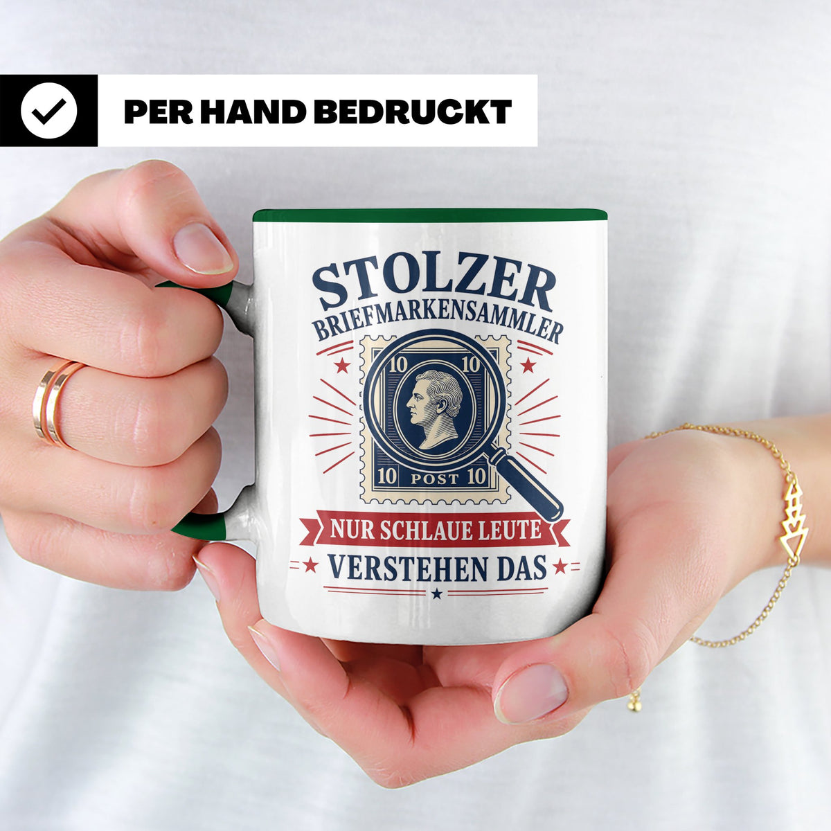 Briefmarken Tasse Stolzer Briefmarkensammler nur schlaue Leu – Grün [farbe:grün]