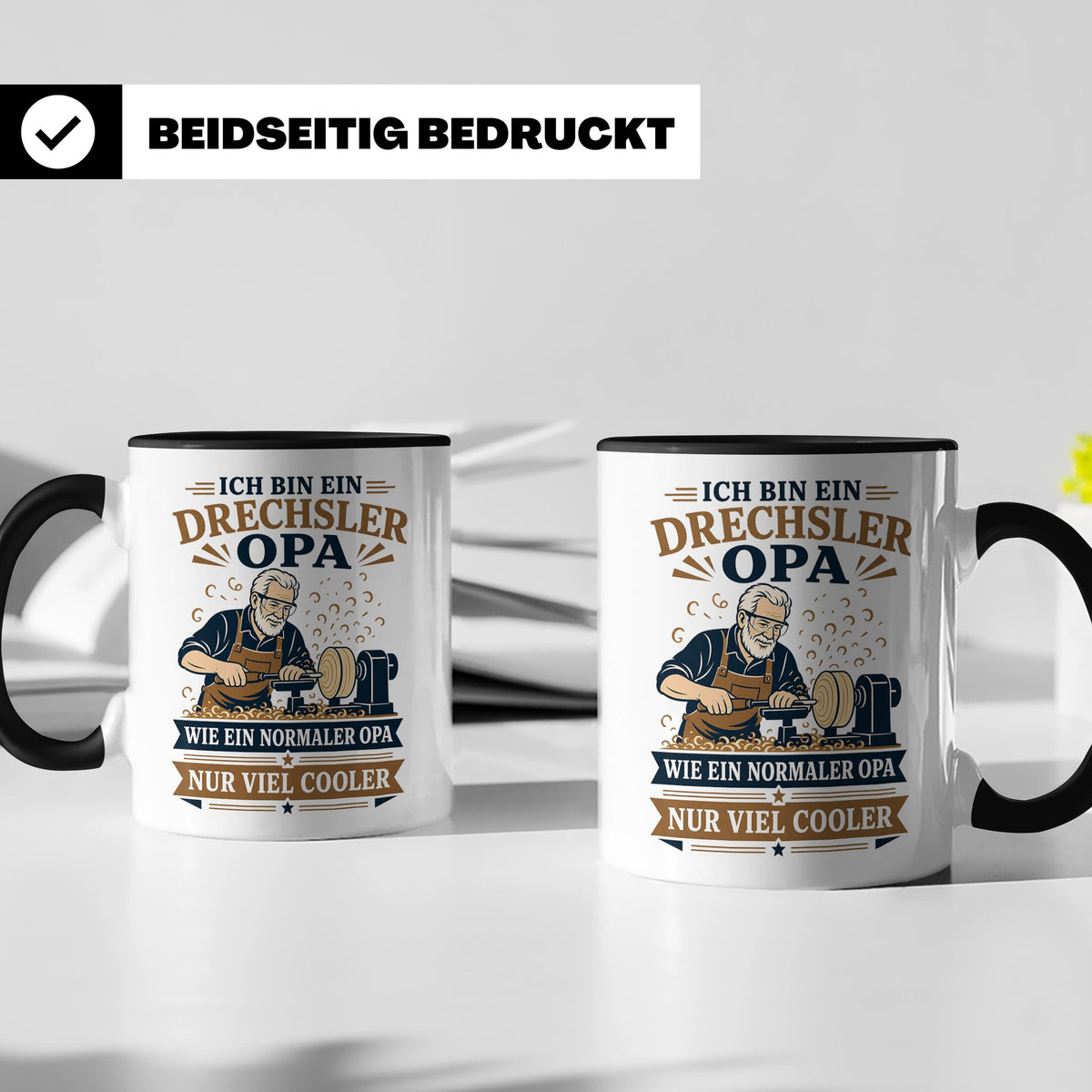 Drechsler Tasse Drechsler Opa wie ein normaler Opa nur viel  – Schwarz [farbe:schwarz]