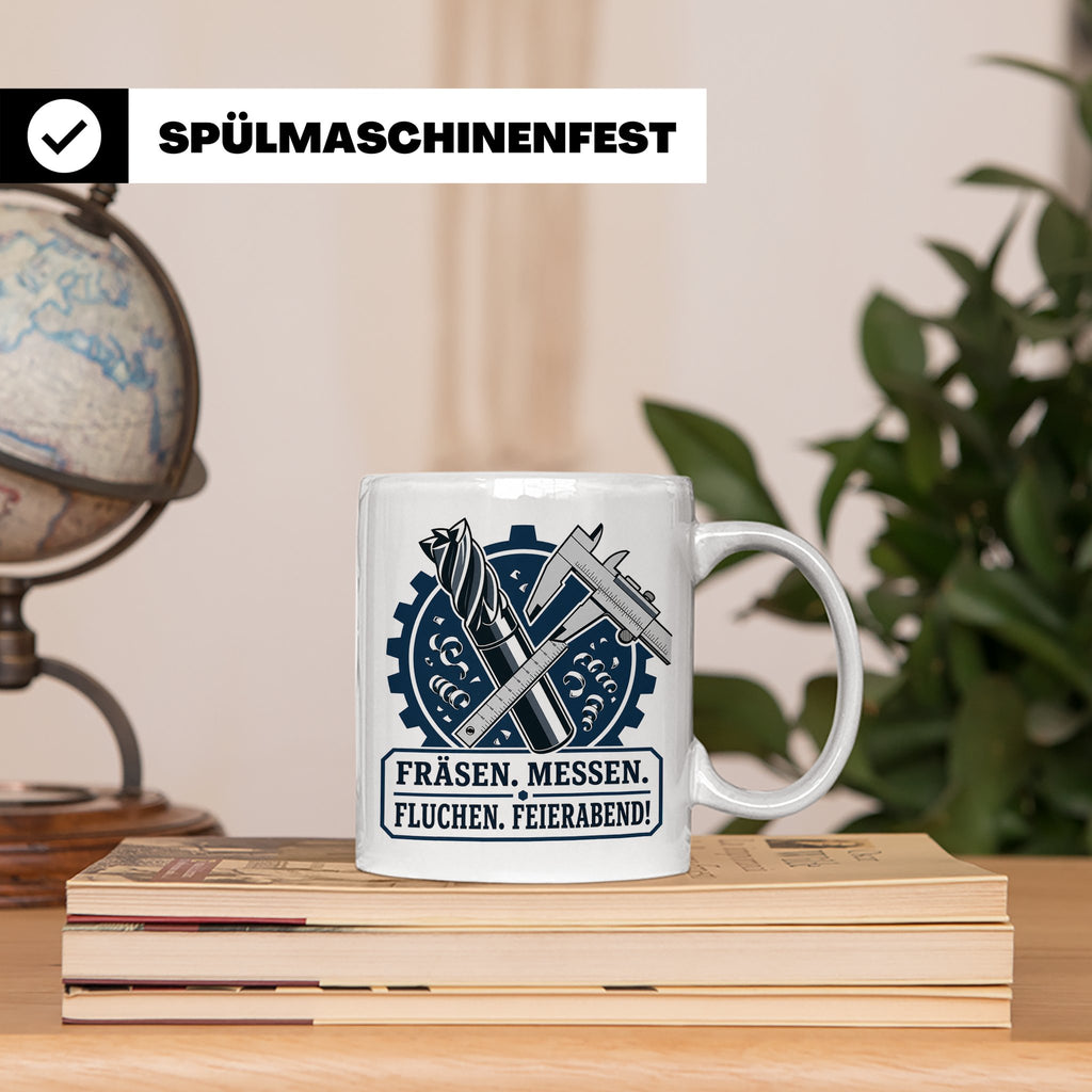 Zerspanungsmechaniker Tasse Fräsen Messen Fluchen Feierabend – Weiß [farbe:weiß]