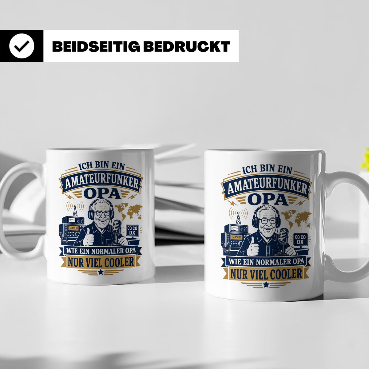Amateurfunk Tasse Amateurfunker Opa wie ein normaler Opa nur – Weiß [farbe:weiß]
