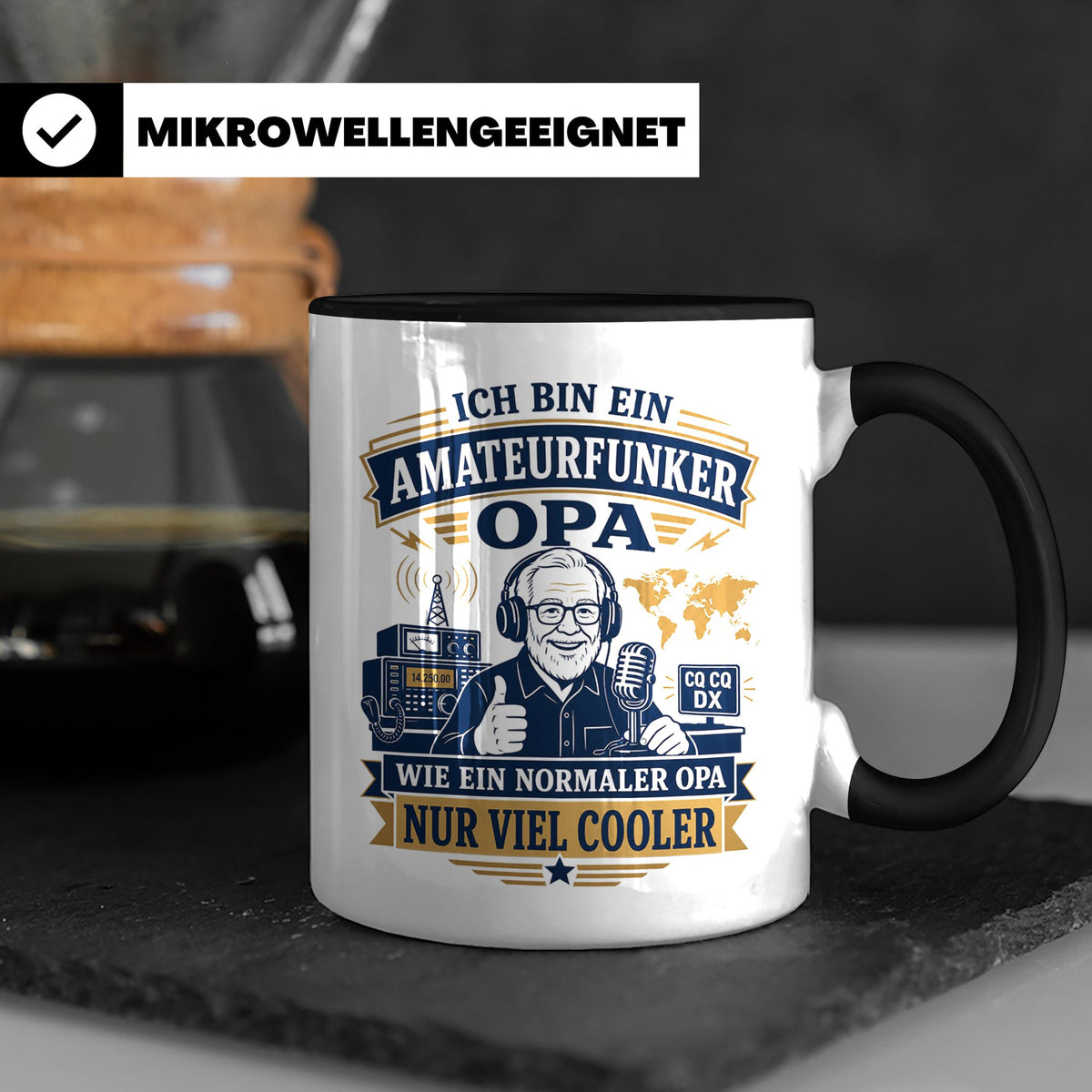 Amateurfunk Tasse Amateurfunker Opa wie ein normaler Opa nur – Schwarz [farbe:schwarz]