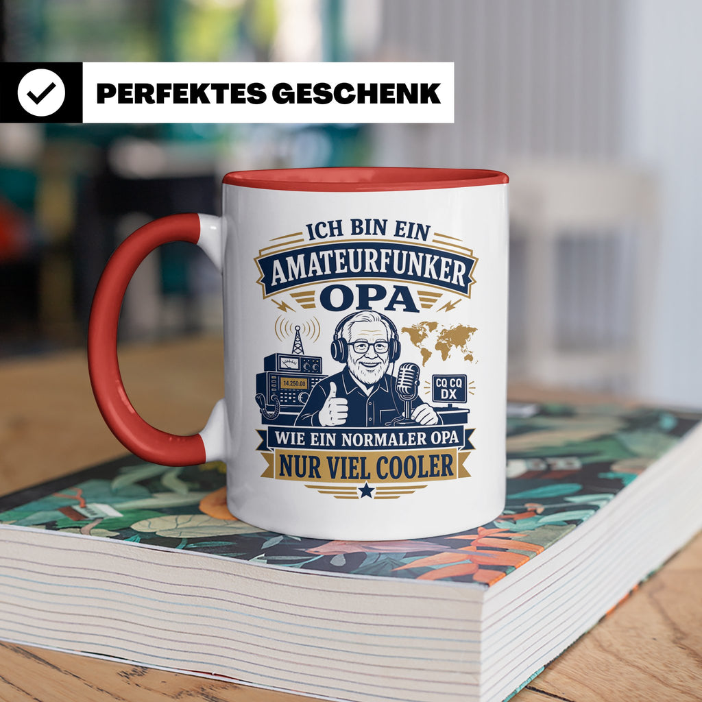 Amateurfunk Tasse Amateurfunker Opa wie ein normaler Opa nur – Rot [farbe:rot]