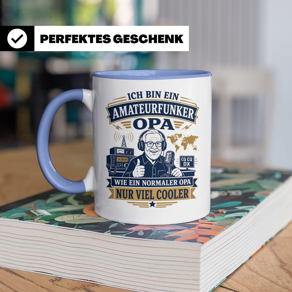 Amateurfunk Tasse Amateurfunker Opa wie ein normaler Opa nur – Blau [farbe:blau]