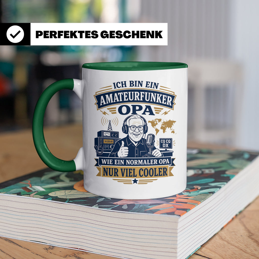 Amateurfunk Tasse Amateurfunker Opa wie ein normaler Opa nur – Grün [farbe:grün]