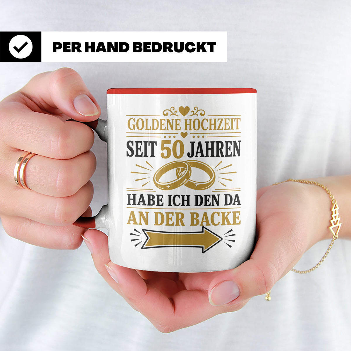 Goldene Hochzeit Tasse Seit 50 Jahren habe ich den da an der – Rot [farbe:rot]
