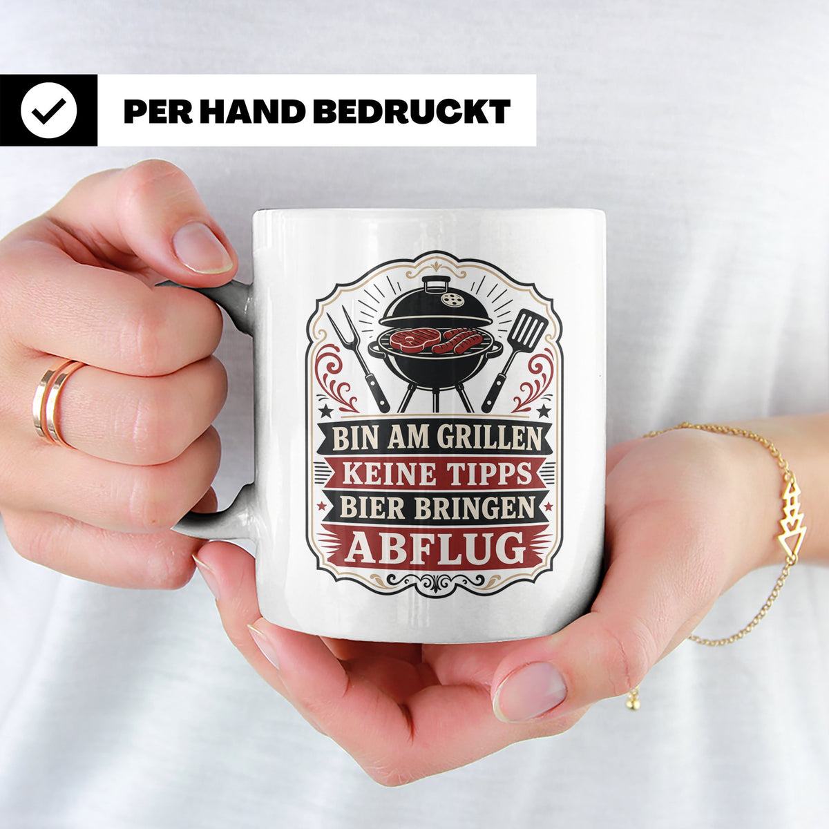 Grill Tasse Bin am Grillen keine Tipps Bier bringen Abflug - – Weiß [farbe:weiß]