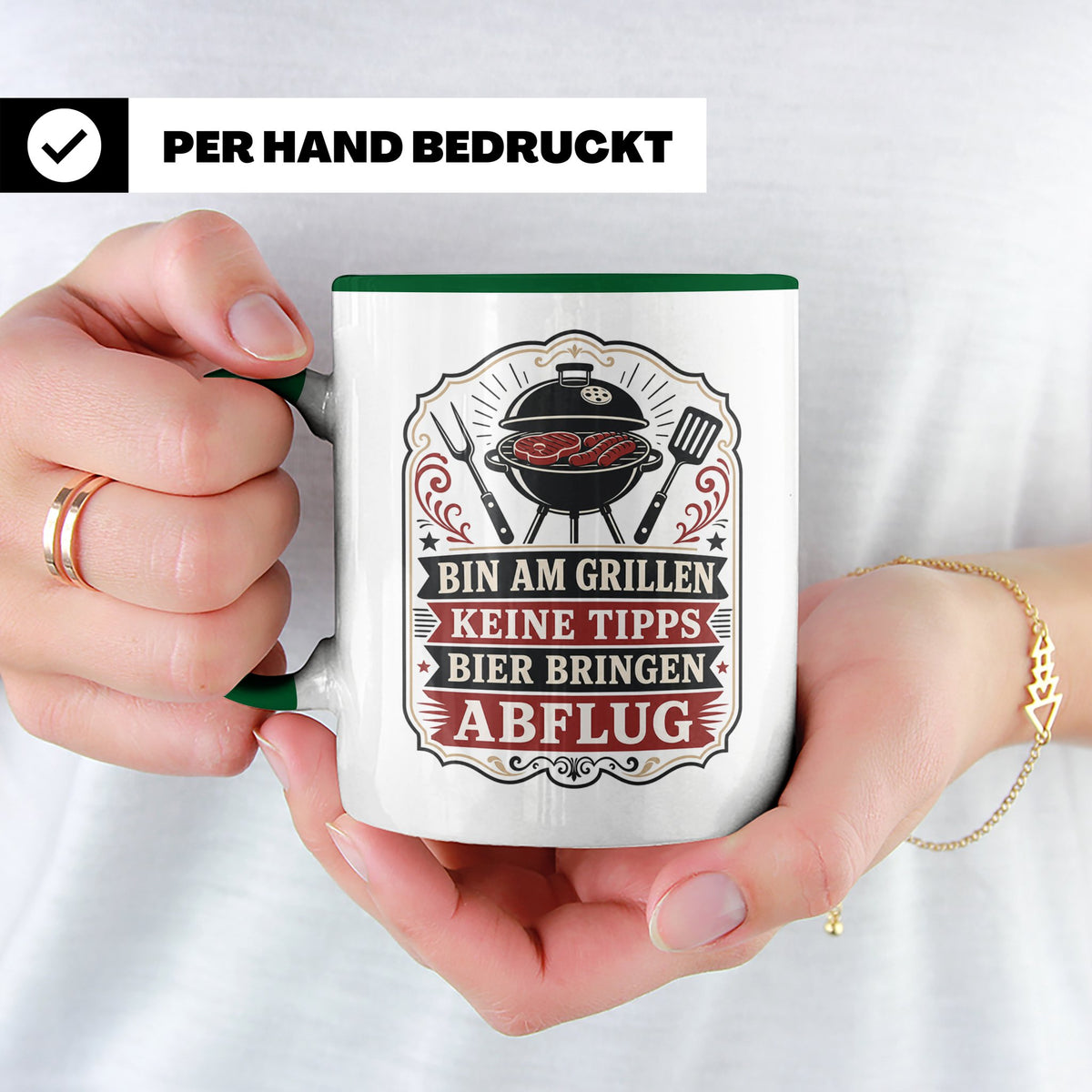 Grill Tasse Bin am Grillen keine Tipps Bier bringen Abflug - – Grün [farbe:grün]