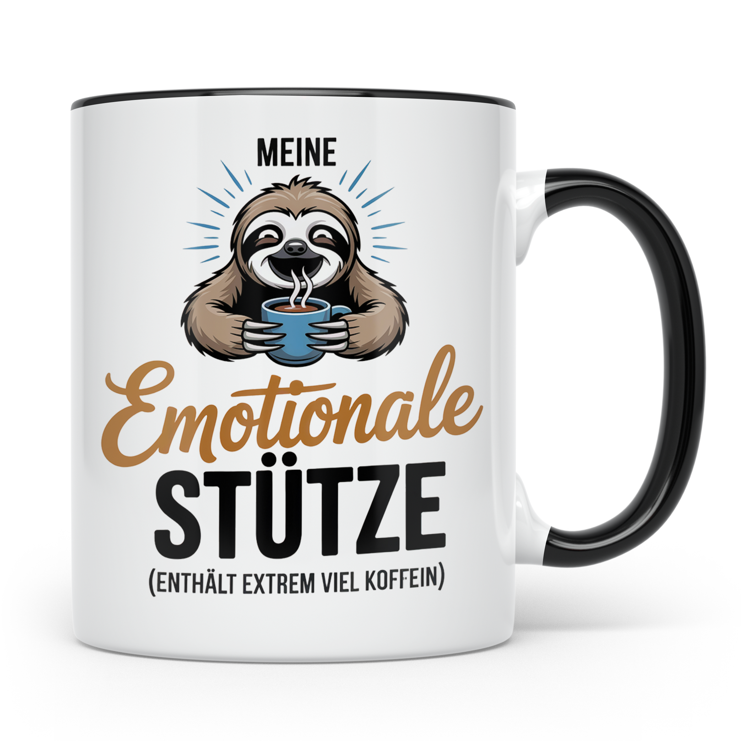 Faultier Tasse Meine Emotionale Stütze Kaffee Koffein Junkie – Schwarz [farbe:schwarz]