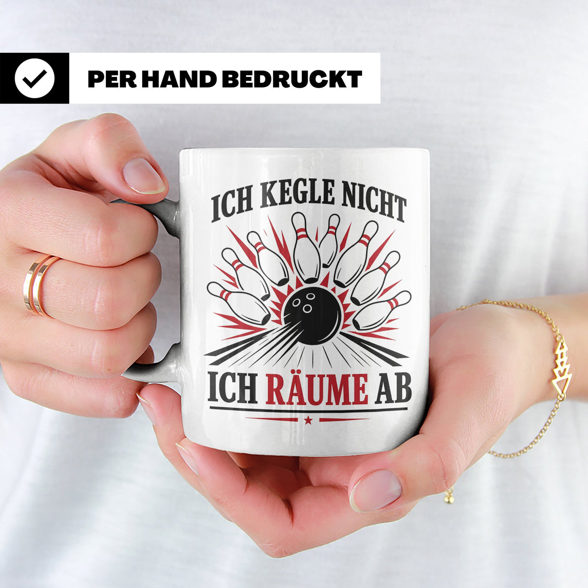 Kegeln Tasse Ich kegle nicht ich räume ab - Lustiges Geschen – Weiß [farbe:weiß]
