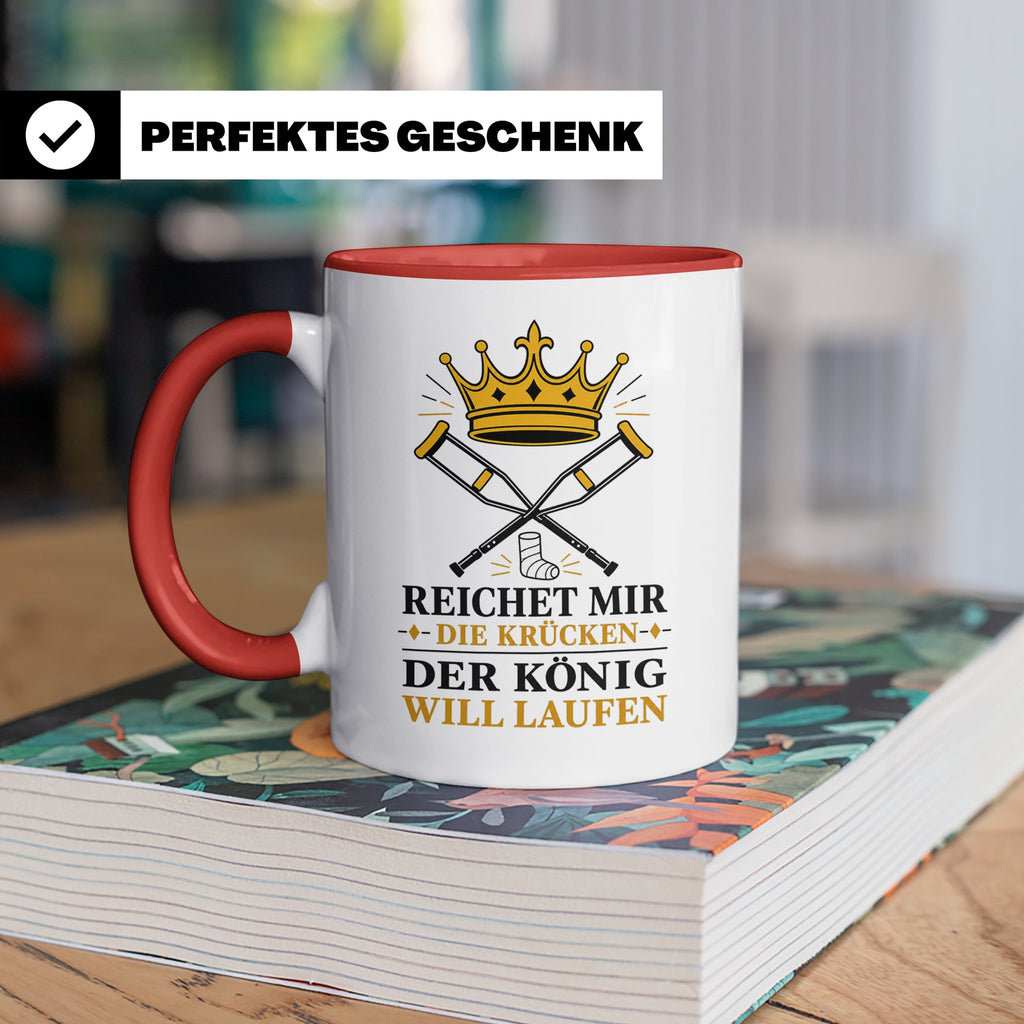 Gute Besserung Tasse Reichet mir die Krücken - Lustiges Gesc – Rot [farbe:rot]