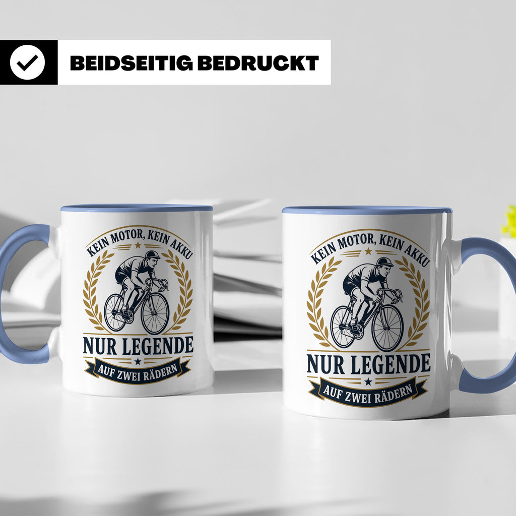Fahrrad Tasse Kein Motor kein Akku nur Legende auf zwei Räde – Blau [farbe:blau]
