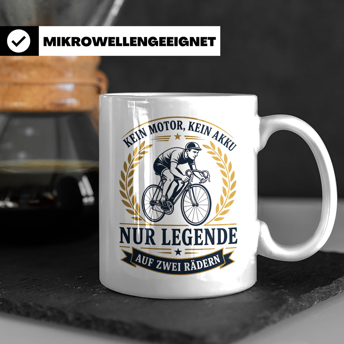 Fahrrad Tasse Kein Motor kein Akku nur Legende auf zwei Räde – Weiß [farbe:weiß]