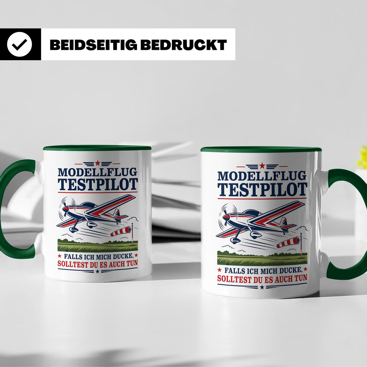 Modellflug Tasse Modellflug Testpilot falls ich mich ducke - – Grün [farbe:grün]