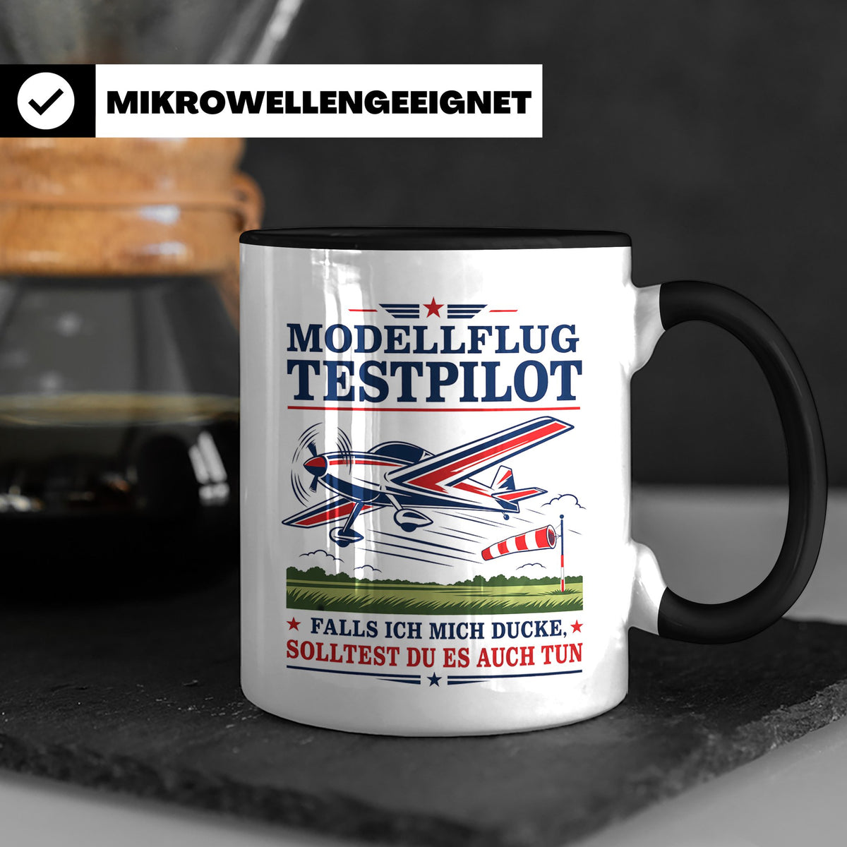 Modellflug Tasse Modellflug Testpilot falls ich mich ducke - – Schwarz [farbe:schwarz]