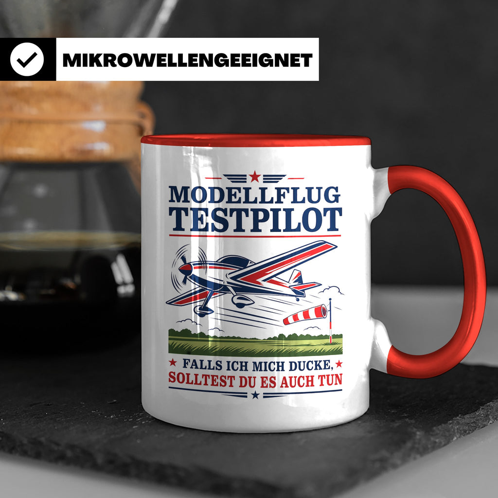 Modellflug Tasse Modellflug Testpilot falls ich mich ducke - – Rot [farbe:rot]