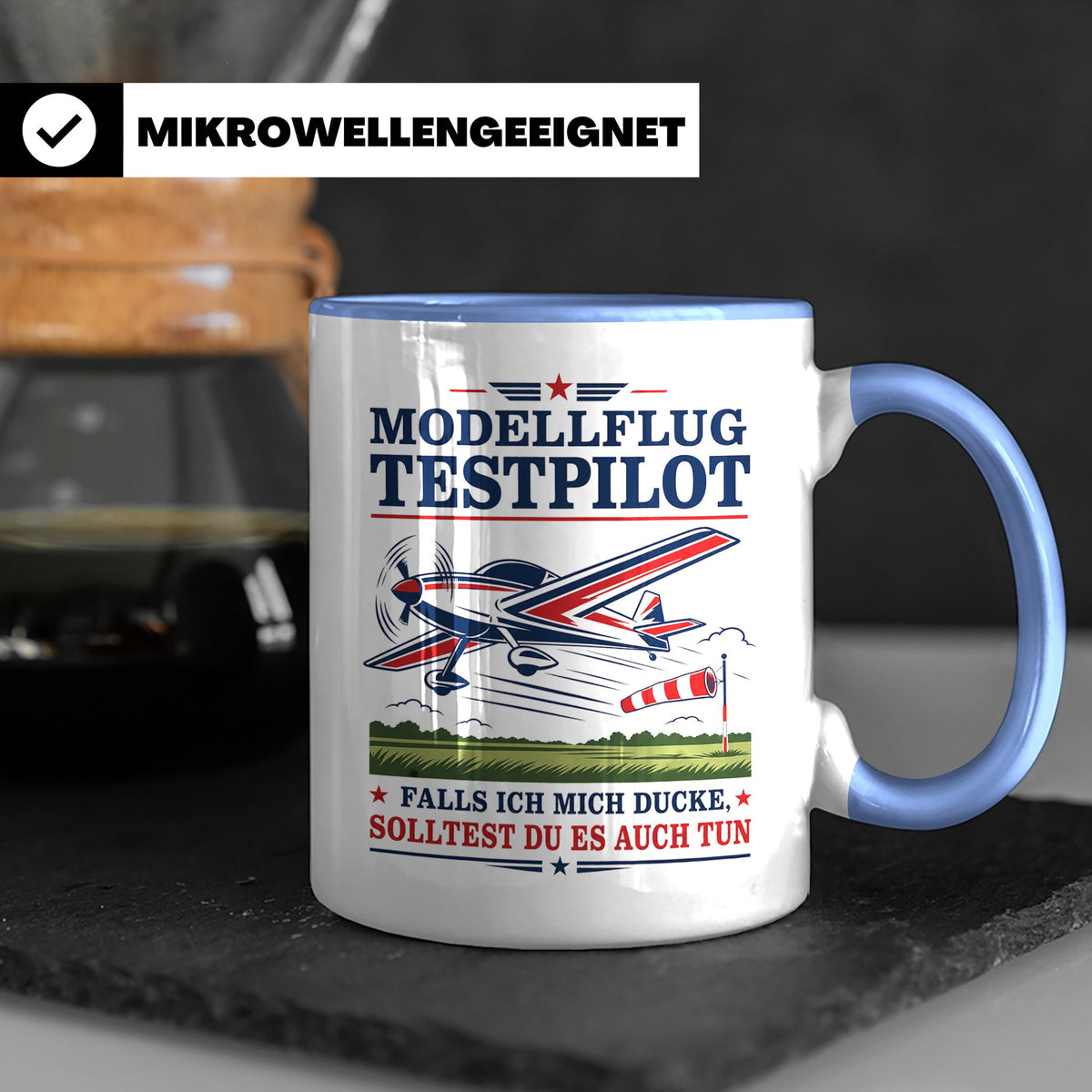 Modellflug Tasse Modellflug Testpilot falls ich mich ducke - – Blau [farbe:blau]