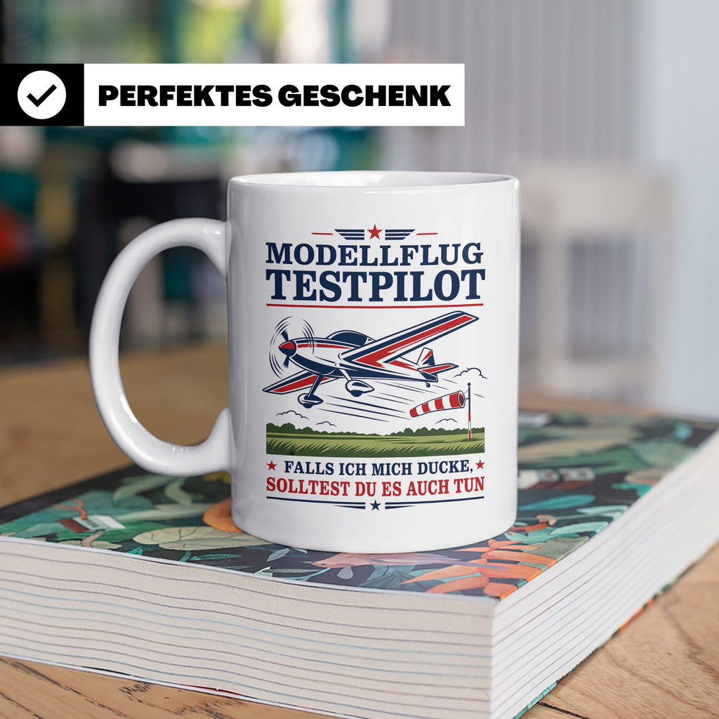 Modellflug Tasse Modellflug Testpilot falls ich mich ducke - – Weiß [farbe:weiß]