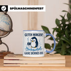 Pinguin Tasse Guten Morgen ganz dünnes Eis - Lustiges Gesche – Blau [farbe:blau]