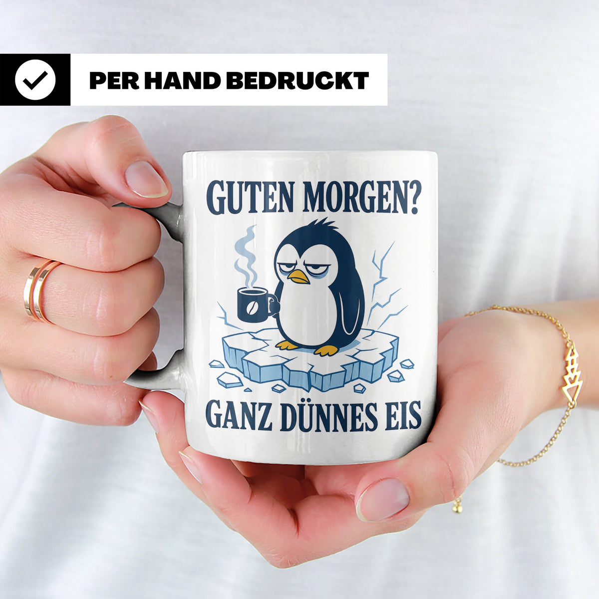 Pinguin Tasse Guten Morgen ganz dünnes Eis - Lustiges Gesche – Weiß [farbe:weiß]