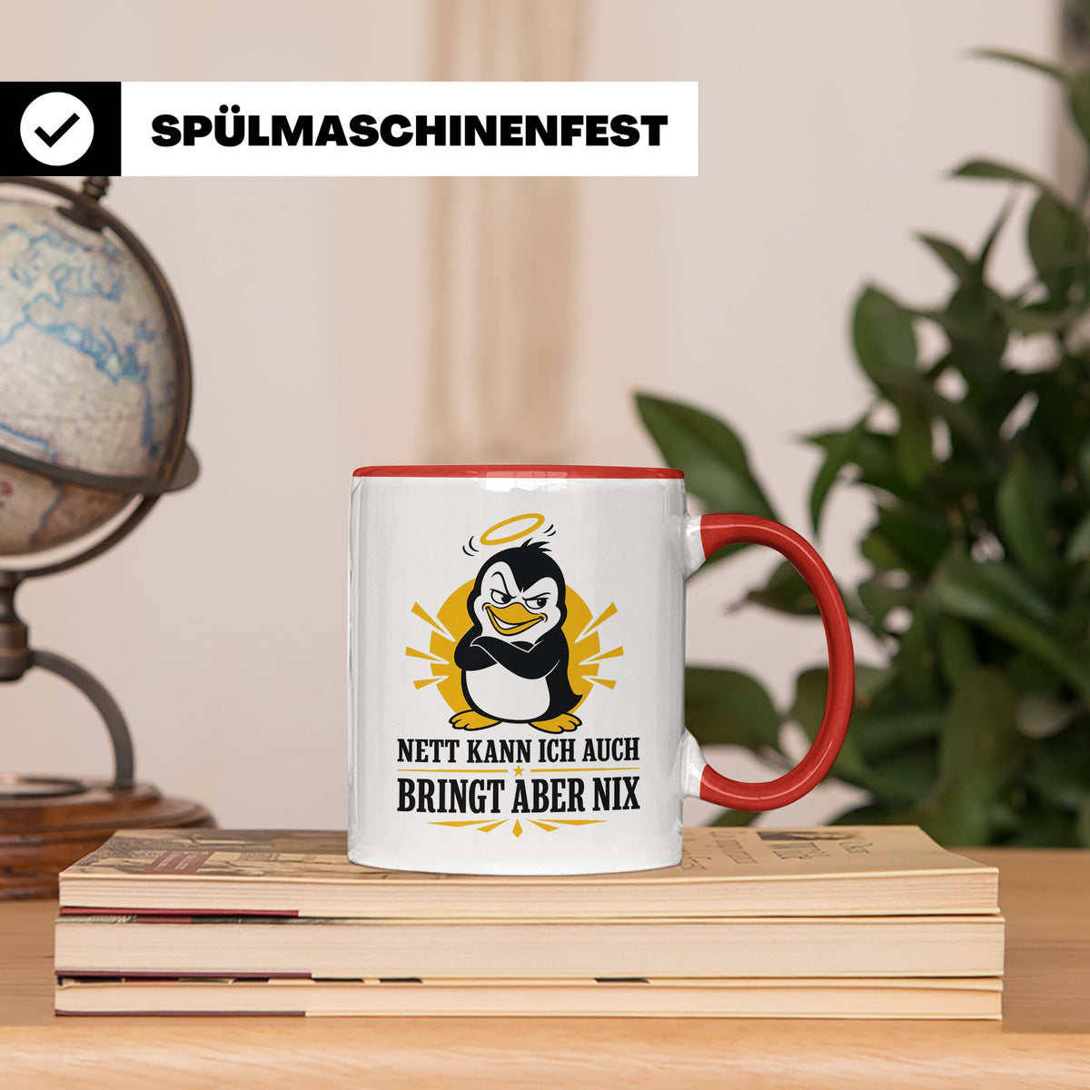 Pinguin Tasse Nett kann ich auch bringt aber nix - Lustiges  – Rot [farbe:rot]
