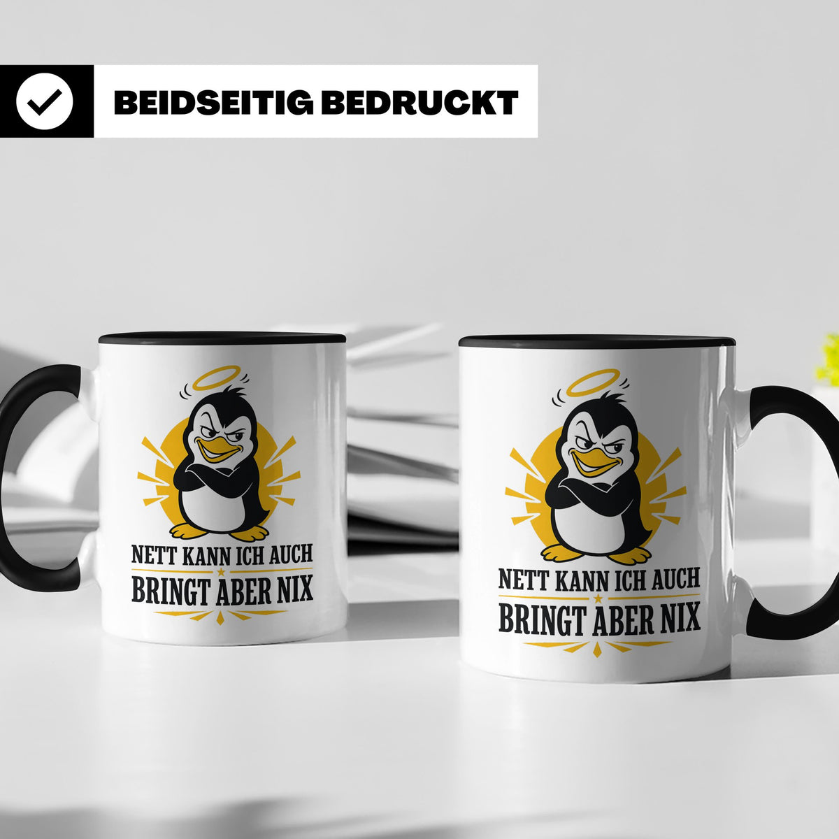 Pinguin Tasse Nett kann ich auch bringt aber nix - Lustiges  – Schwarz [farbe:schwarz]