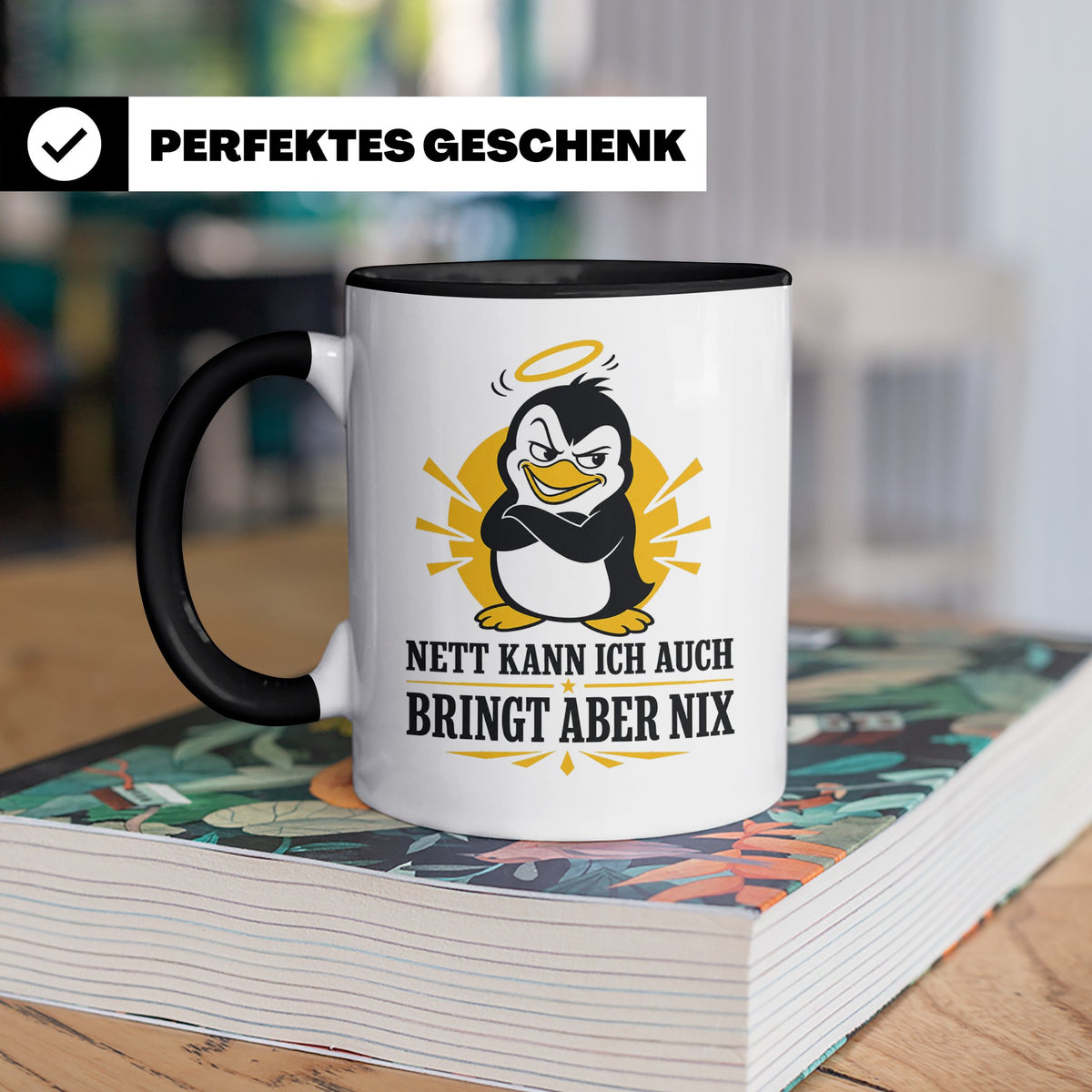 Pinguin Tasse Nett kann ich auch bringt aber nix - Lustiges  – Schwarz [farbe:schwarz]