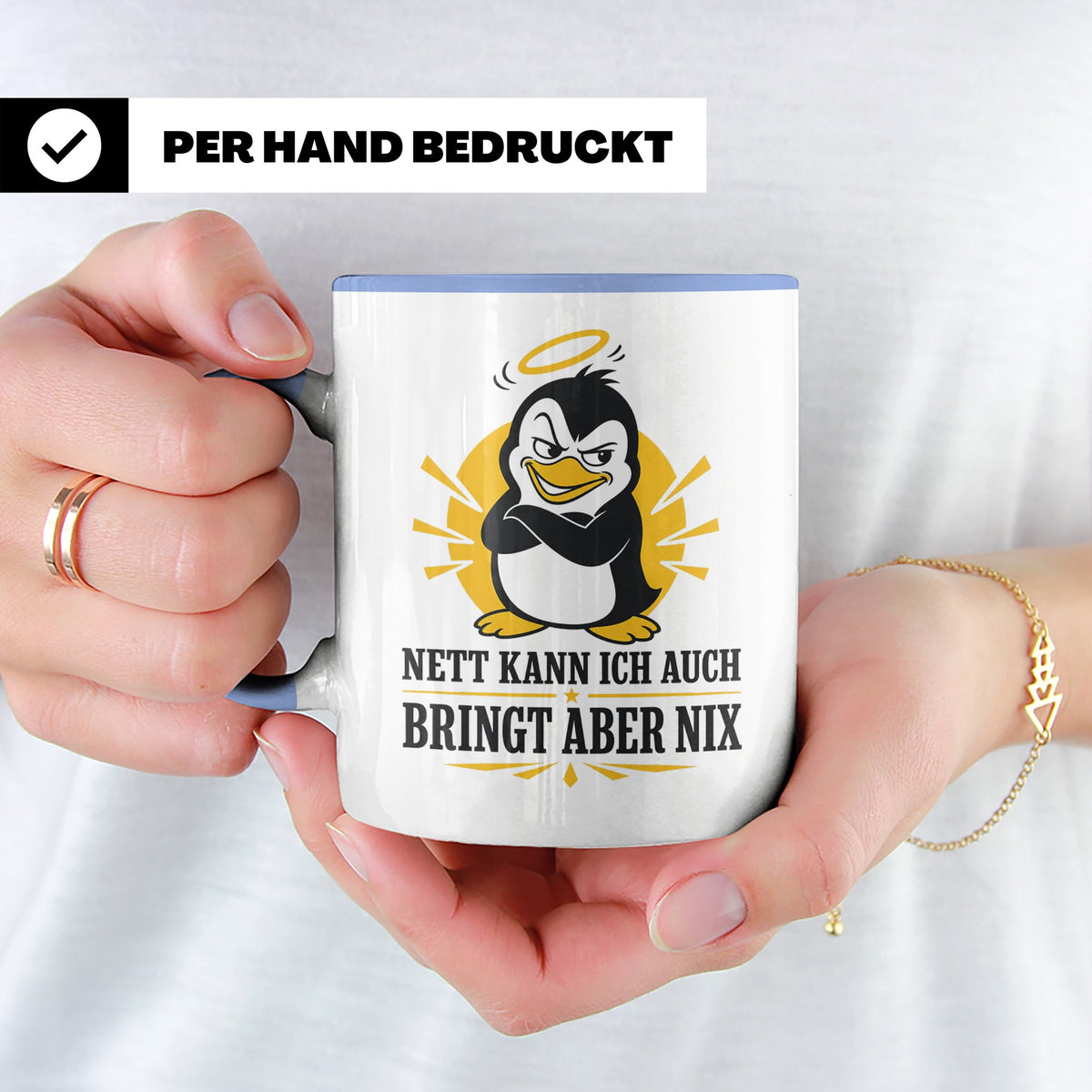 Pinguin Tasse Nett kann ich auch bringt aber nix - Lustiges  – Blau [farbe:blau]