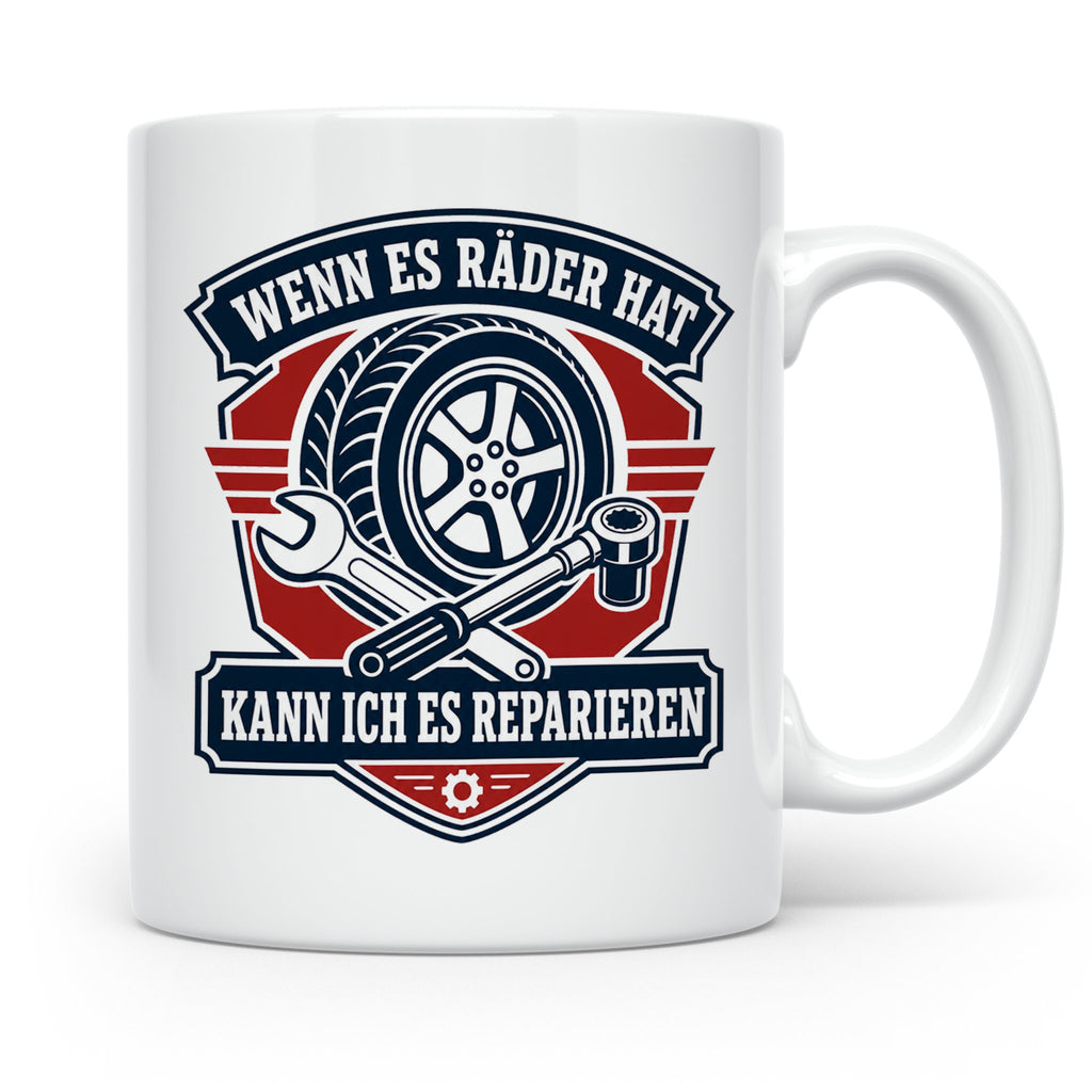KFZ Mechaniker Tasse Wenn es Räder hat kann ich es repariere – Weiß [farbe:weiß]