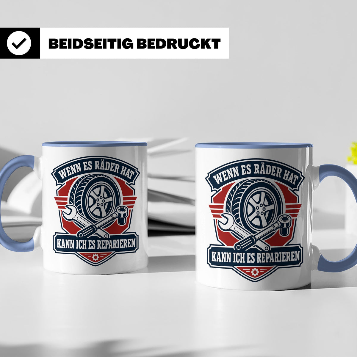 KFZ Mechaniker Tasse Wenn es Räder hat kann ich es repariere – Blau [farbe:blau]
