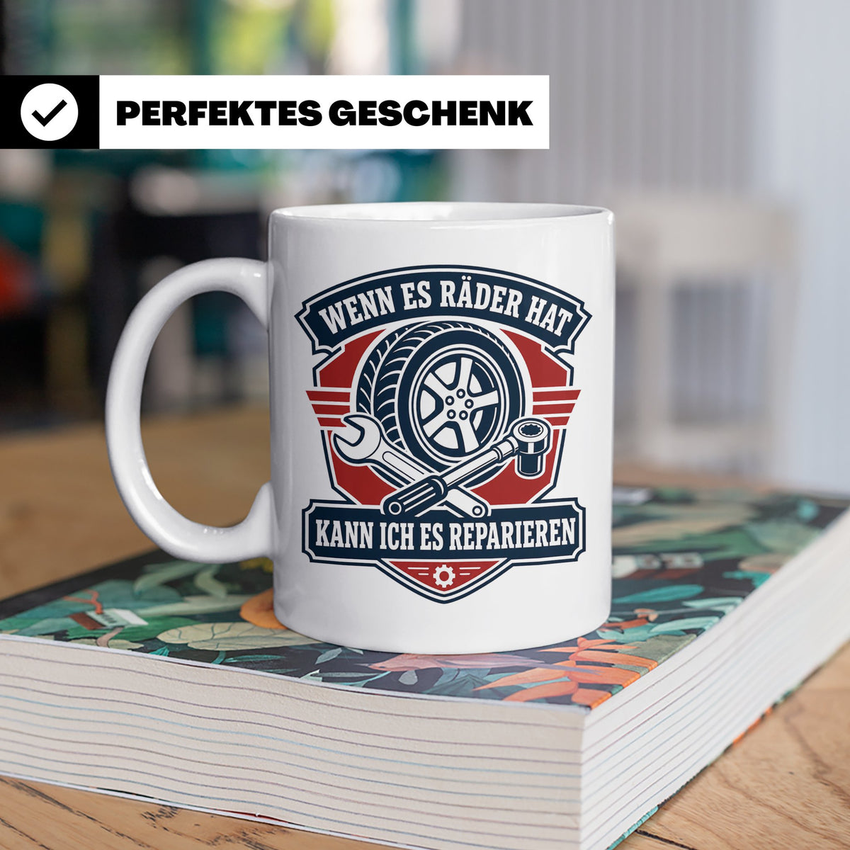 KFZ Mechaniker Tasse Wenn es Räder hat kann ich es repariere – Weiß [farbe:weiß]